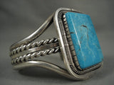 Huge Vintage Navajo 'Squared Blue Diamond Turquoise' Native American Jewelry Silver Bracelet-Nativo Arts
