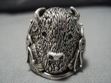 Huge!! Vintage Navajo Sterling Silver Buffalo Men's Native American Ring Old-Nativo Arts