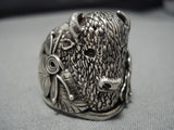 Huge!! Vintage Navajo Sterling Silver Buffalo Men's Native American Ring Old-Nativo Arts