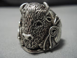 Huge!! Vintage Navajo Sterling Silver Buffalo Men's Native American Ring Old-Nativo Arts