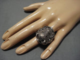 Huge!! Vintage Navajo Sterling Silver Buffalo Men's Native American Ring Old-Nativo Arts