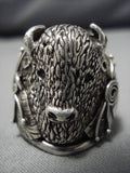 Huge!! Vintage Navajo Sterling Silver Buffalo Men's Native American Ring Old-Nativo Arts
