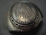 Huge!! Vintage Navajo Sterling Silver Eagle Native American Bracelet Old-Nativo Arts