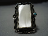 Huge!! Vintage Navajo Sterling Silver Mother Pearl Native American Jewelry Ring-Nativo Arts