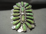 Huge Vintage Navajo 'Tears Of Gaspeite' Stone Native American Jewelry Silver Ring-Nativo Arts