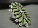 Huge Vintage Navajo 'Tears Of Gaspeite' Stone Native American Jewelry Silver Ring-Nativo Arts