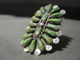 Huge Vintage Navajo 'Tears Of Gaspeite' Stone Native American Jewelry Silver Ring-Nativo Arts