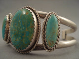 Huge Vintage Navajo 'Tri-royston Turquoise' Native American Jewelry Silver Bracelet-Nativo Arts