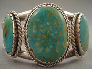 Huge Vintage Navajo 'Tri-royston Turquoise' Native American Jewelry Silver Bracelet-Nativo Arts