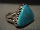 Huge Vintage Navajo 'Triangular Turquoise' Native American Jewelry Silver Ring-Nativo Arts