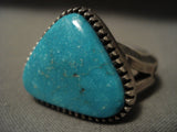 Huge Vintage Navajo 'Triangular Turquoise' Native American Jewelry Silver Ring-Nativo Arts