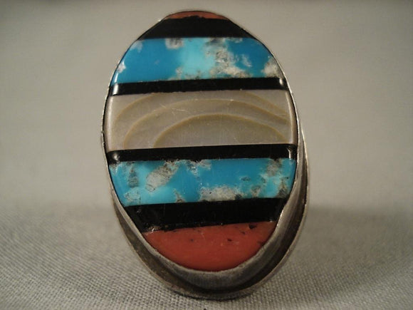 Huge Vintage Navajo Turquoise Channel Native American Jewelry Silver Ring-heavy-Nativo Arts