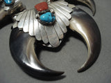 Huge Vintage Navajo Turquoise Coral Sterling Native American Jewelry Silver Squash Blossom Necklace-Nativo Arts
