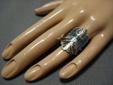 Huge Vintage Navajo Turquoise Coral Sterling Silver Native American Jewelry Bird Ring-Nativo Arts