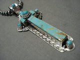 Huge Vintage Navajo Turquoise Cross Native American Jewelry Silver Necklace Old-Nativo Arts