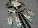 Huge Vintage Navajo Turquoise Eagle Native American Jewelry Silver Bolo Tie-Nativo Arts