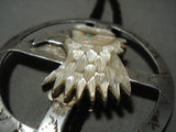 Huge Vintage Navajo Turquoise Eagle Native American Jewelry Silver Bolo Tie-Nativo Arts