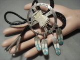 Huge Vintage Navajo Turquoise Eagle Native American Jewelry Silver Bolo Tie-Nativo Arts
