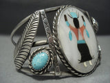 Huge Vintage Navajo Turquoise Kachina Sterling Native American Jewelry Silver Bracelet Old-Nativo Arts