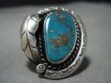 Huge!! Vintage Navajo Turquoise Pyrite Trove Sterling Silver Ring Old-Nativo Arts