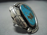 Huge!! Vintage Navajo Turquoise Pyrite Trove Sterling Silver Ring Old-Nativo Arts