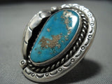 Huge!! Vintage Navajo Turquoise Pyrite Trove Sterling Silver Ring Old-Nativo Arts
