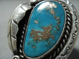 Huge!! Vintage Navajo Turquoise Pyrite Trove Sterling Silver Ring Old-Nativo Arts