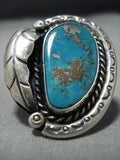 Huge!! Vintage Navajo Turquoise Pyrite Trove Sterling Silver Ring Old-Nativo Arts