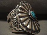 Huge Vintage Navajo 'Turquoise Sheild' Native American Jewelry Silver Bracelet-Nativo Arts