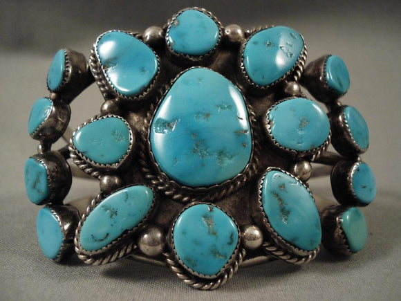 Huge Vintage Navajo turquoise Star Native American Jewelry Silver Bracelet-Nativo Arts