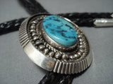Huge Vintage Navajo Turquoise Sterling Native American Jewelry Silver Bolo Tie Old Pawn Jewelry-Nativo Arts