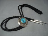 Huge Vintage Navajo Turquoise Sterling Native American Jewelry Silver Bolo Tie Old Pawn Jewelry-Nativo Arts