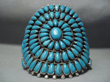 Huge Vintage Navajo Turquoise Sterling Native American Jewelry Silver Cluster Bracelet Old-Nativo Arts