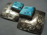 Huge Vintage Navajo Turquoise Sterling Native American Jewelry Silver Earrings Old Pawn-Nativo Arts
