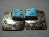 Huge Vintage Navajo Turquoise Sterling Native American Jewelry Silver Earrings Old Pawn-Nativo Arts