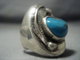 Huge Vintage Navajo Turquoise Sterling Native American Jewelry Silver Feather Ring Old-Nativo Arts