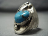 Huge Vintage Navajo Turquoise Sterling Native American Jewelry Silver Feather Ring Old-Nativo Arts