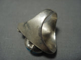 Huge Vintage Navajo Turquoise Sterling Native American Jewelry Silver Feather Ring Old-Nativo Arts
