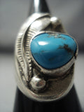 Huge Vintage Navajo Turquoise Sterling Native American Jewelry Silver Feather Ring Old-Nativo Arts