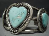 Huge Vintage Navajo Turquoise Sterling Silver Native American Jewelry Bracelet Old-Nativo Arts