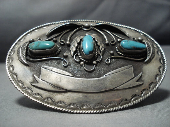 Huge Vintage Navajo Turquoise Sterling Silver Native American Jewelry Buckle Old-Nativo Arts
