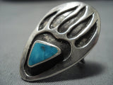 Huge Vintage Navajo Turquoise Sterling Silver Native American Jewelry Ring Old-Nativo Arts