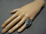 Huge Vintage Navajo Turquoise Sterling Silver Native American Jewelry Ring Old-Nativo Arts