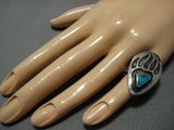 Huge Vintage Navajo Turquoise Sterling Silver Native American Jewelry Ring Old-Nativo Arts