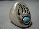 Huge Vintage Navajo Turquoise Sterling Silver Native American Ring Old-Nativo Arts