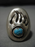Huge Vintage Navajo Turquoise Sterling Silver Native American Ring Old-Nativo Arts