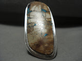 Huge Vintage Navajo 'Turquoise Vein' Native American Jewelry Silver Ring-Nativo Arts