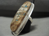 Huge Vintage Navajo 'Turquoise Vein' Native American Jewelry Silver Ring-Nativo Arts
