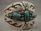 Huge Vintage Navajo 'Turquoise Water Wave' Native American Jewelry Silver Bracelet Old-Nativo Arts