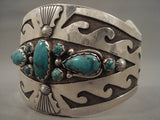 Huge Vintage Navajo 'Turquoise Water Wave' Native American Jewelry Silver Bracelet Old-Nativo Arts